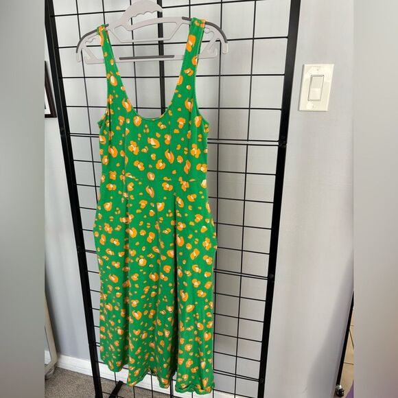 Tabitha Brown x Target Vibrant Green Sleeveless Dress w/Orange Cheetah Print EUC - Picture 2 of 7
